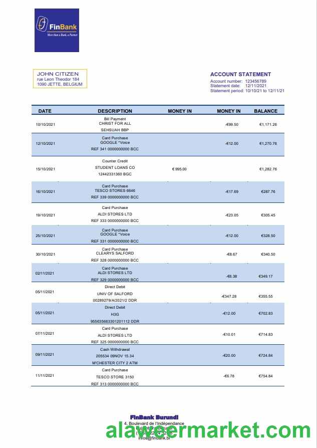Burundi Finbank bank statement